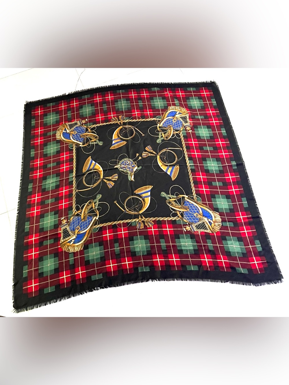 Vintage Equestion Themed Large Fringed Scarf